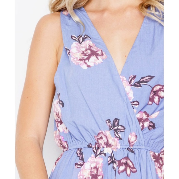 Lilac Floral Surplice V Neck Ruffle Pretty Romper - Picture 4 of 8